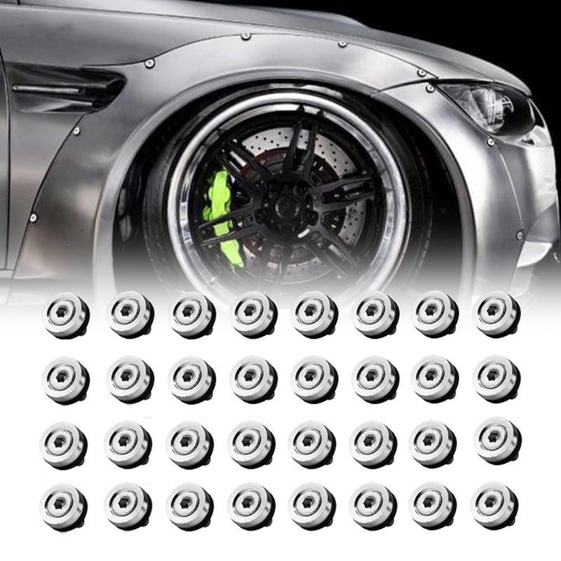 Rolling Gears M6 Silver Flat Anodized Aluminum Washer Bolt Kit, 32-Piece Hardware Kit for Widebody, Fender Flares, Bumpers, Mud Flaps and Engine Bay Dress-Up - Image 1